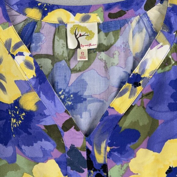 Fig and Flower Dress Womens Small Purple Yellow Boho Ruffle Layer Flowy Feminine - Picture 5 of 14